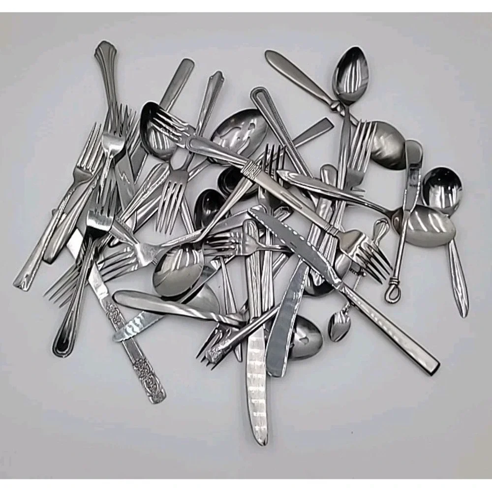 Lot of 36 Mixed Brands and Patterns of‎ Stainless Steel Flatware Silverware